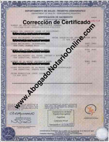 Corrección de Acta o Certificado del Registro Demográfico de Puerto Rico